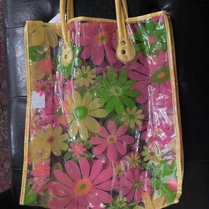 Flower Power Clear Plastic 1970s Tote